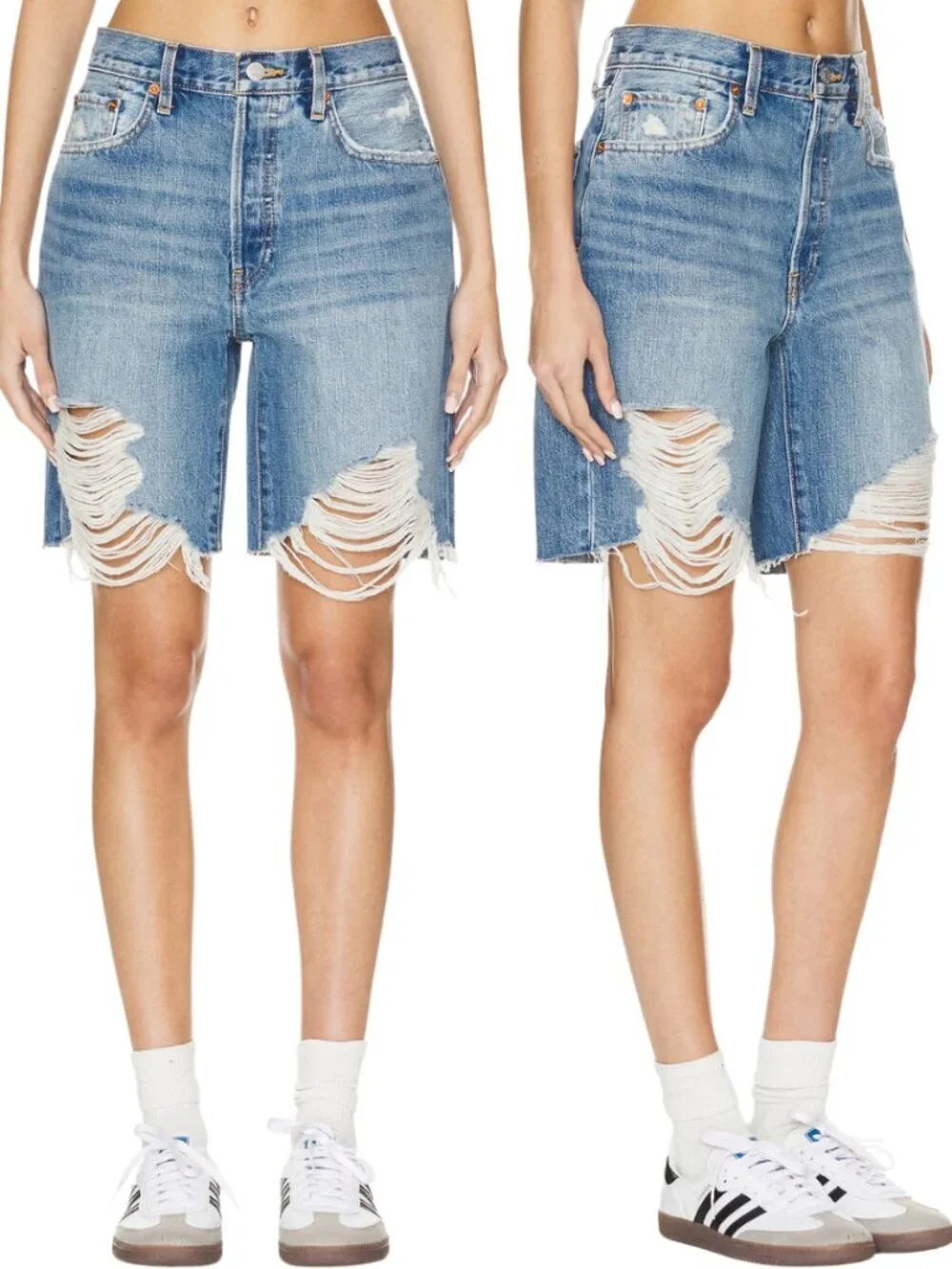 RE/DONE Loose Long Denim Jean Short Women's 27 Minerva Destroy Distressed NWOT